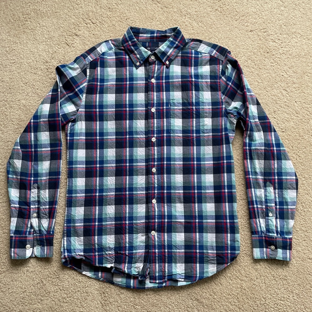 GAP Men’s Slim Fit Long Sleeve Plaid Blue Oxford button down shirt Size Medium M